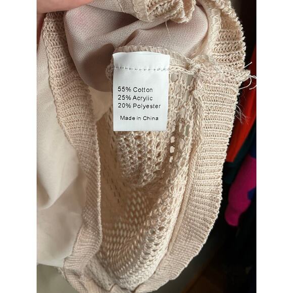 Simply Couture Top Sheer Dolman Sleeves Open Knit Boho Cream Womens Large NWT - Picture 3 of 6